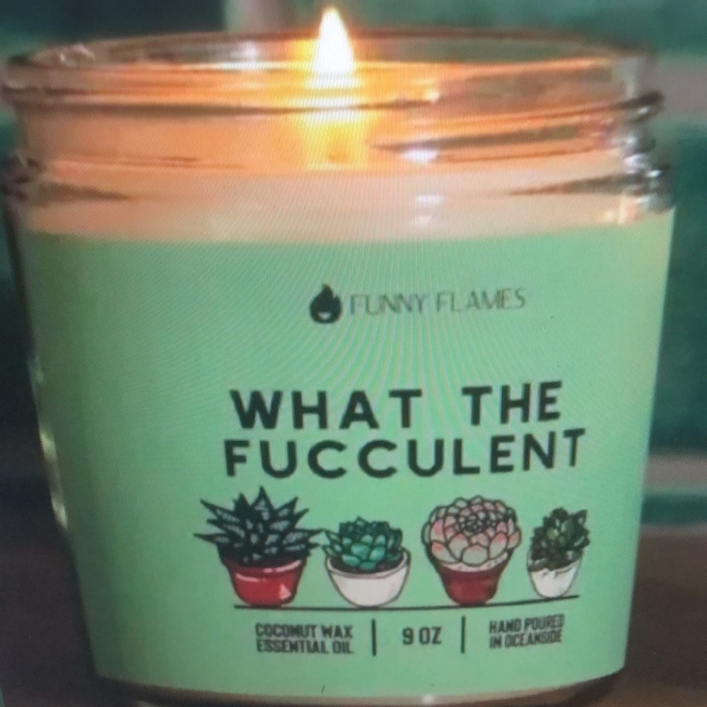 Funny Flames Plant Lover What The Fucculrnt Humorous Scented 9 Oz Pine Candle - Picture 4 of 4